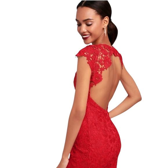 Lulus Romance Language Backless Lace Cocktail Party Dress Red XS NWT - Picture 7 of 11